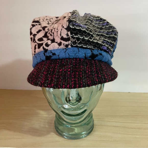 Y2K Adora Wool Patchwork Newsboy Cap Hat Multicolor Pink Blue Black Floral Brim Textured Patchwork Hatteras - Tweed Plaid Peaky Blinders Hat  main image 4
